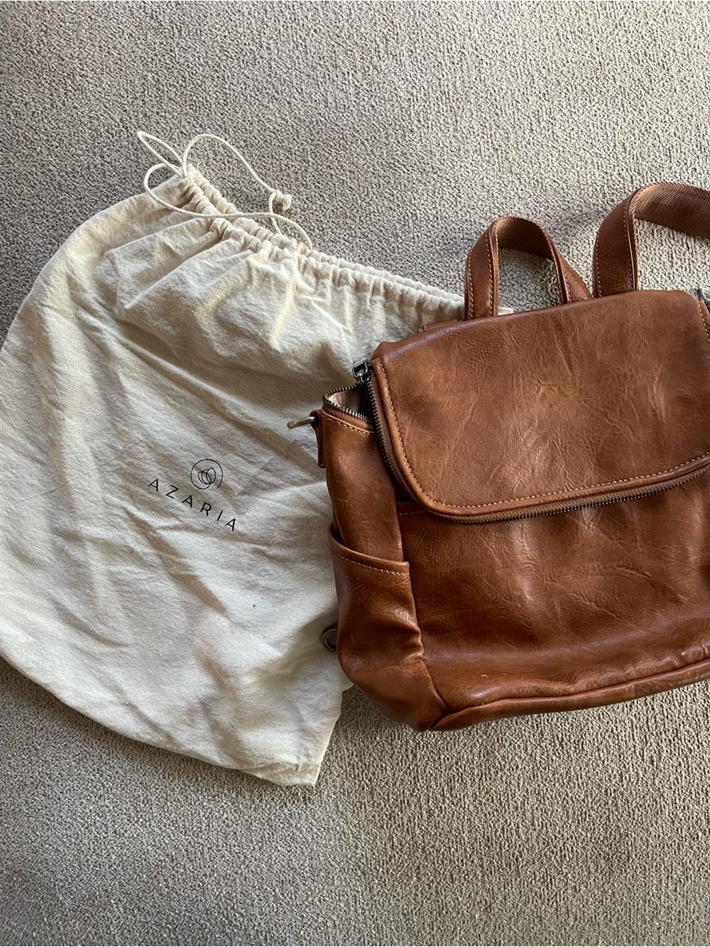 Azaria Tan Vegan Leather Baby Diaper Bag - Picture 2 of 6